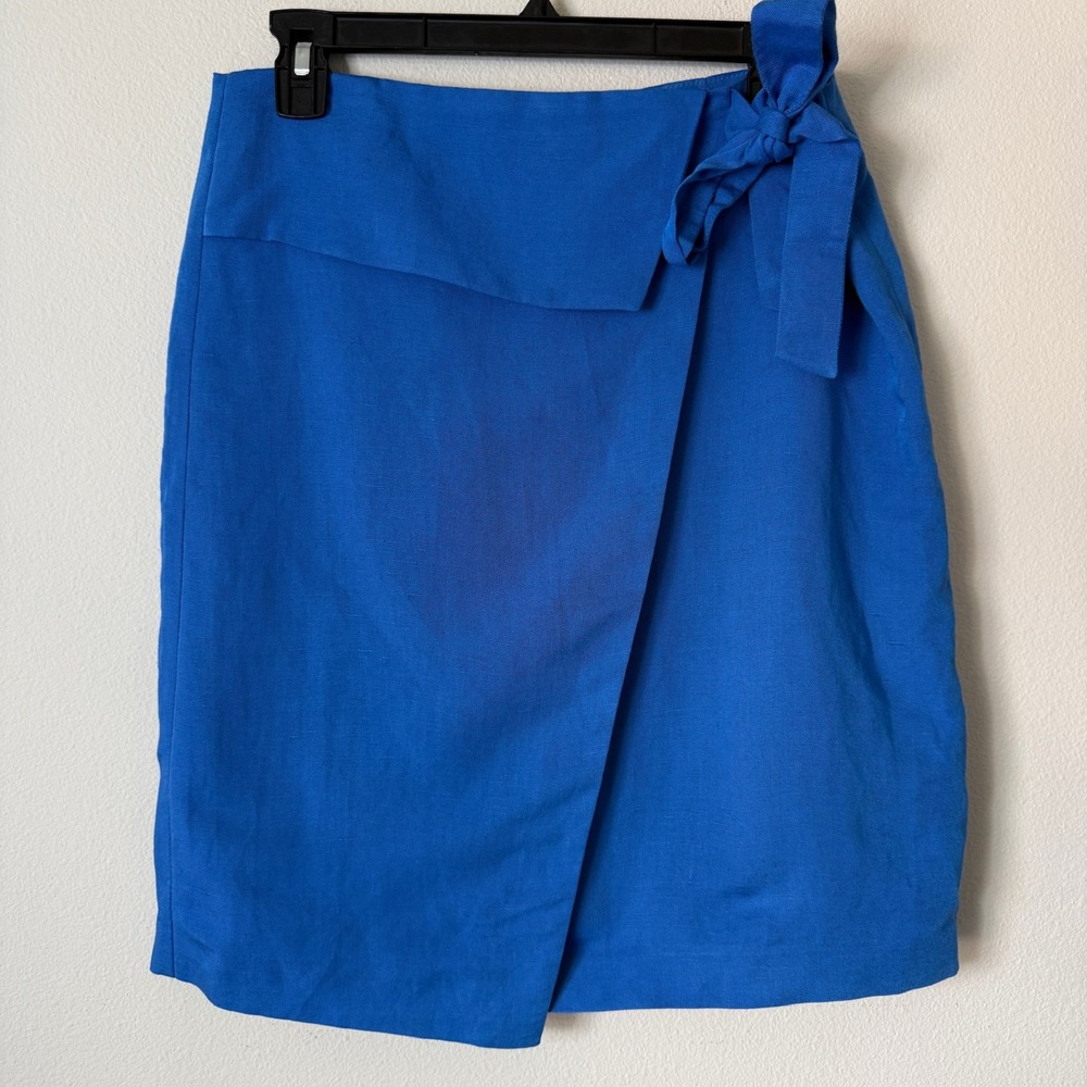 DiKA Blue Linen Blend Wrap Mini Skirt Side Tie Cobalt 3646/203/403 Size 8 NWT‎